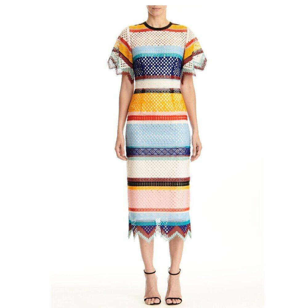 NWT. $2500 CAROLINA HERRERA Open Weave Striped Dress Sz 2